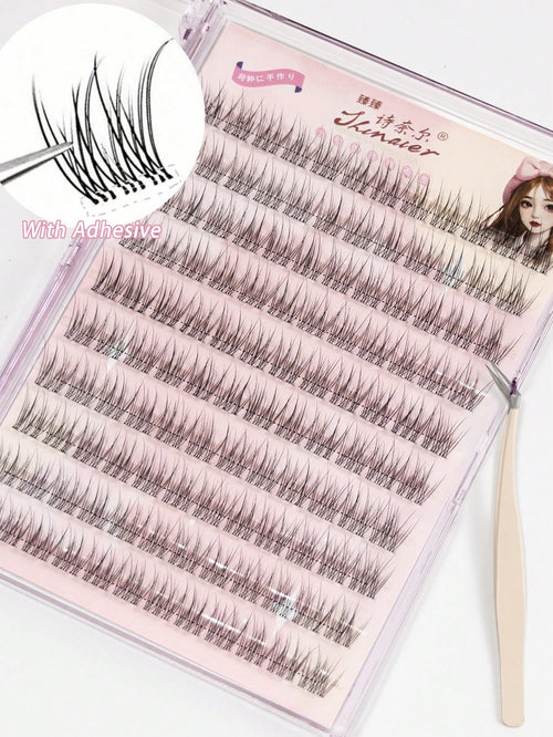 120Clusters Self Adhesive Eyelashes Natural Look Pre Glued Lashes 10-12mm DIY Eyelash Extension Set With Tweezers Wear No Glue Needed Eyelash Suitable For Daily Use Japanese & Korean Makeup Toolslash
