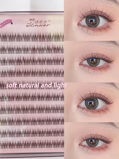 120Clusters Self Adhesive Eyelashes Natural Look Pre Glued Lashes 10-12mm DIY Eyelash Extension Set With Tweezers Wear No Glue Needed Eyelash Suitable For Daily Use Japanese & Korean Makeup Toolslash