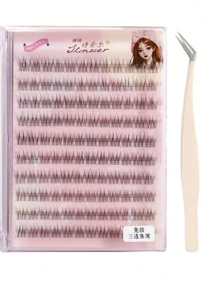 120Clusters Self Adhesive Eyelashes Natural Look Pre Glued Lashes 10-12mm DIY Eyelash Extension Set With Tweezers Wear No Glue Needed Eyelash Suitable For Daily Use Japanese & Korean Makeup Toolslash