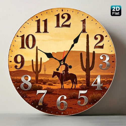 12inch, 1PC, Western Desert Cowboy Silhouette Wooden Silent Wall Clock (Requires 1 AA Battery, Not Included),Room Decor,Home Decor,Wall Decor