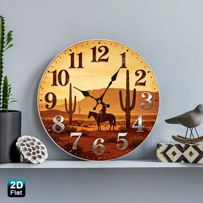 12inch, 1PC, Western Desert Cowboy Silhouette Wooden Silent Wall Clock (Requires 1 AA Battery, Not Included),Room Decor,Home Decor,Wall Decor