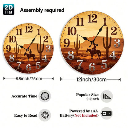 12inch, 1PC, Western Desert Cowboy Silhouette Wooden Silent Wall Clock (Requires 1 AA Battery, Not Included),Room Decor,Home Decor,Wall Decor