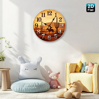 12inch, 1PC, Western Desert Cowboy Silhouette Wooden Silent Wall Clock (Requires 1 AA Battery, Not Included),Room Decor,Home Decor,Wall Decor