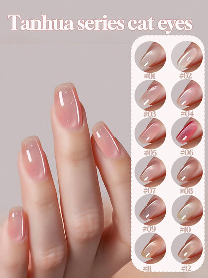 12ml Summer Ice-Translucent Nude Pink Cat-Eye 2026 New Edition White Tap Water Nail Art Fine Magnetic Powder Glass Bead Nail Polish Gel Salon Home Professional All-Season DIY Gel Nail Art Product