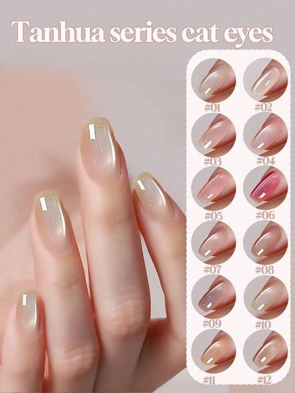 12ml Summer Ice-Translucent Nude Pink Cat-Eye 2026 New Edition White Tap Water Nail Art Fine Magnetic Powder Glass Bead Nail Polish Gel Salon Home Professional All-Season DIY Gel Nail Art Product