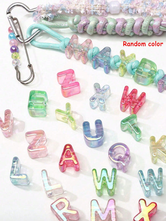 12pcs Acrylic Clear Electroplated Large Hole Letter Beads, Handmade DIY Bracelet Necklace Accessories