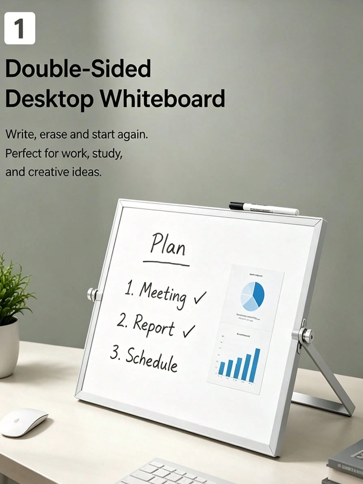 12pcs Aluminum Alloy Frame Desktop Whiteboard Set (Includes 4 Whiteboard Markers + 6 Magnetic Clips + 1 Eraser, Whiteboard Marker Colors Random)- Double-Sided Memo Board With Stand, Suitable For Offi