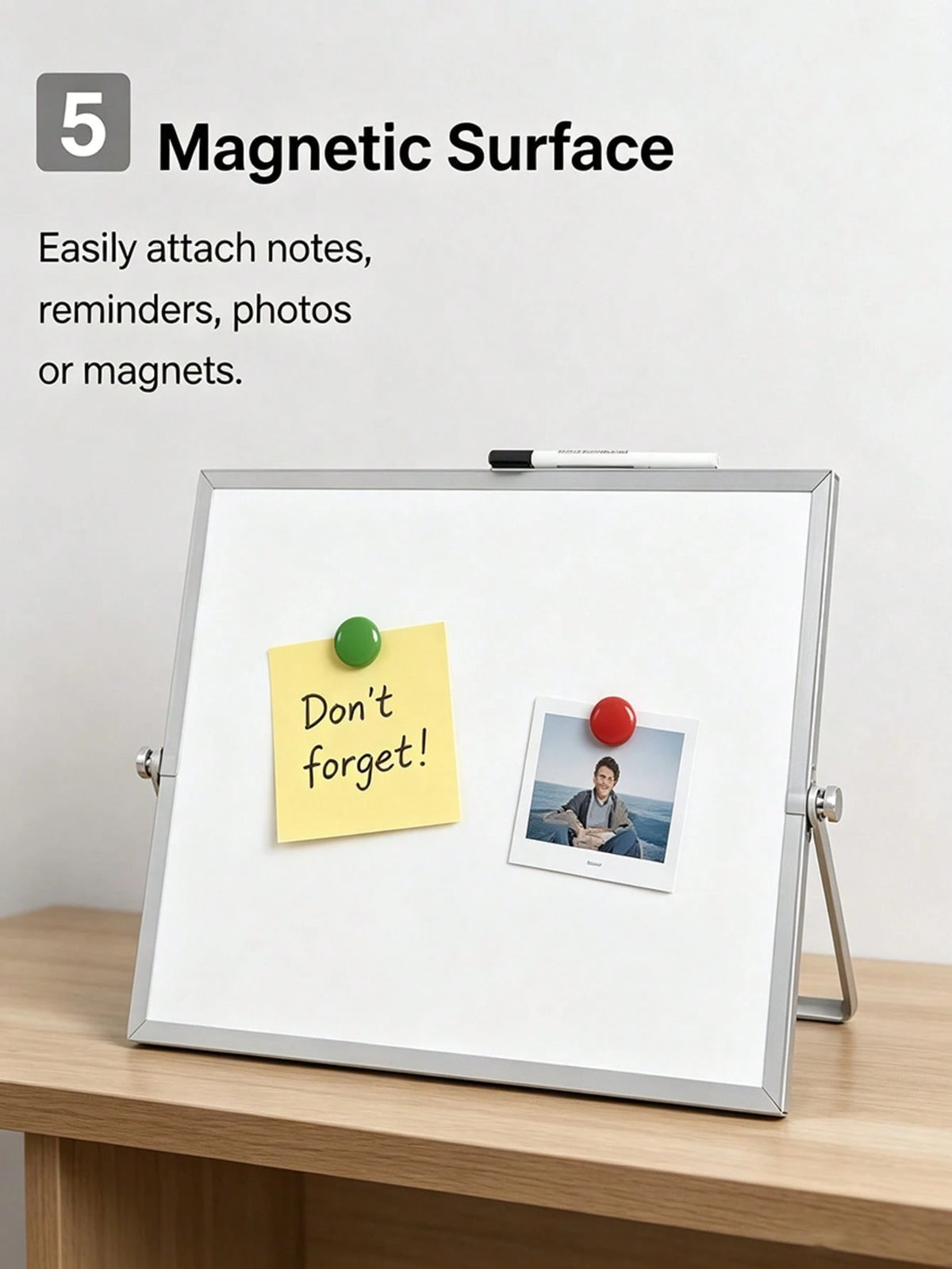 12pcs Aluminum Alloy Frame Desktop Whiteboard Set (Includes 4 Whiteboard Markers + 6 Magnetic Clips + 1 Eraser, Whiteboard Marker Colors Random)- Double-Sided Memo Board With Stand, Suitable For Offi