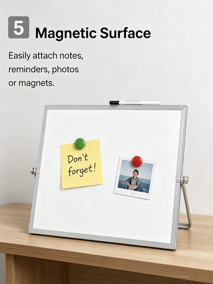 12pcs Aluminum Alloy Frame Desktop Whiteboard Set (Includes 4 Whiteboard Markers + 6 Magnetic Clips + 1 Eraser, Whiteboard Marker Colors Random)- Double-Sided Memo Board With Stand, Suitable For Offi