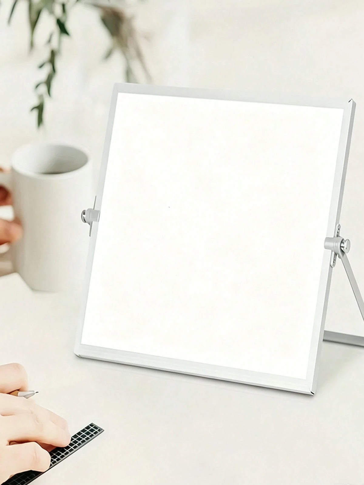 12pcs Aluminum Alloy Frame Desktop Whiteboard Set (Includes 4 Whiteboard Markers + 6 Magnetic Clips + 1 Eraser, Whiteboard Marker Colors Random)- Double-Sided Memo Board With Stand, Suitable For Offi