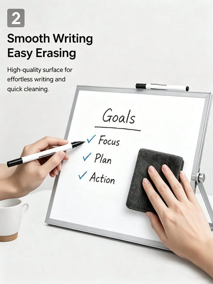 12pcs Aluminum Alloy Frame Desktop Whiteboard Set (Includes 4 Whiteboard Markers + 6 Magnetic Clips + 1 Eraser, Whiteboard Marker Colors Random)- Double-Sided Memo Board With Stand, Suitable For Offi
