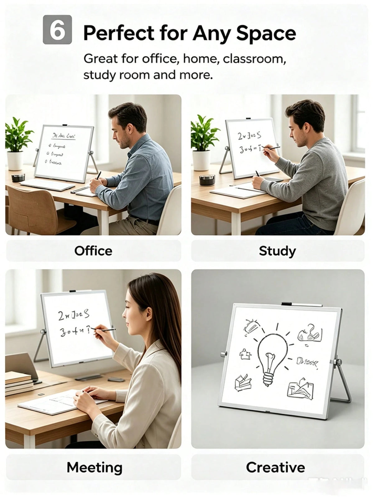 12pcs Aluminum Alloy Frame Desktop Whiteboard Set (Includes 4 Whiteboard Markers + 6 Magnetic Clips + 1 Eraser, Whiteboard Marker Colors Random)- Double-Sided Memo Board With Stand, Suitable For Offi