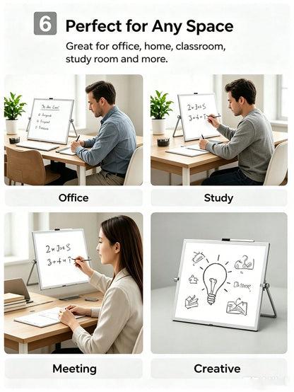 12pcs Aluminum Alloy Frame Desktop Whiteboard Set (Includes 4 Whiteboard Markers + 6 Magnetic Clips + 1 Eraser, Whiteboard Marker Colors Random)- Double-Sided Memo Board With Stand, Suitable For Offi