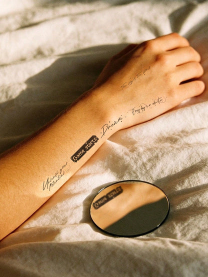 12pcs Inspirational Quotes Temporary Tattoo Stickers, Waterproof Long-Lasting Black Text Fake Tattoo Decals, Unisex Motivational Letter Body Art Stickers, Suitable For Back To School, Holiday Parties