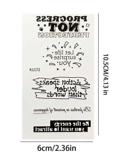 12pcs Inspirational Quotes Temporary Tattoo Stickers, Waterproof Long-Lasting Black Text Fake Tattoo Decals, Unisex Motivational Letter Body Art Stickers, Suitable For Back To School, Holiday Parties