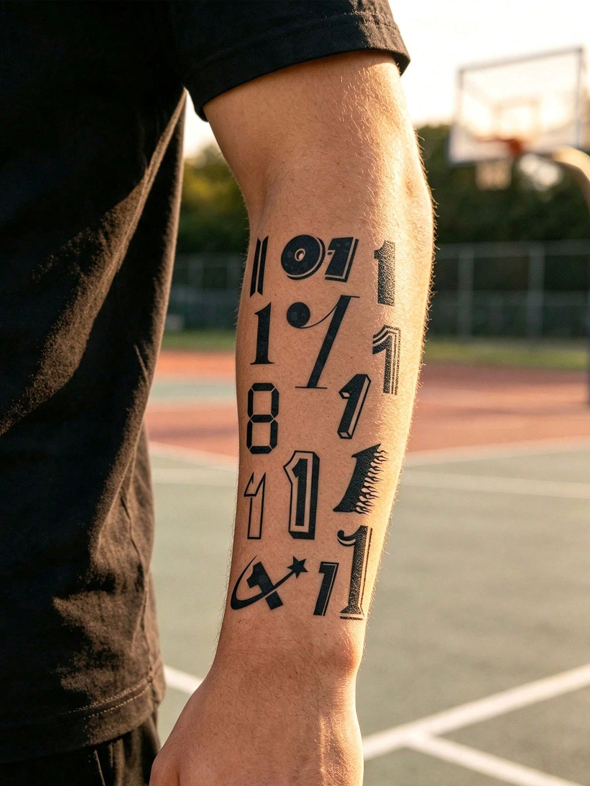 12pcs Y2K Chicano Digital Temporary Tattoo Stickers- Back To School Gift Set, Waterproof Sports Style 0-9 Number Stickers, Suitable For School Sports Events, Competitions, Parties And Activities