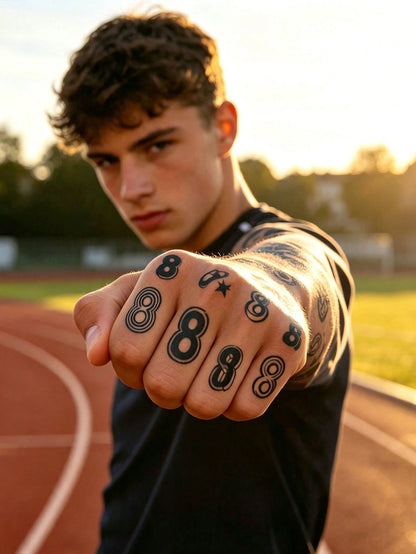 12pcs Y2K Chicano Digital Temporary Tattoo Stickers- Back To School Gift Set, Waterproof Sports Style 0-9 Number Stickers, Suitable For School Sports Events, Competitions, Parties And Activities