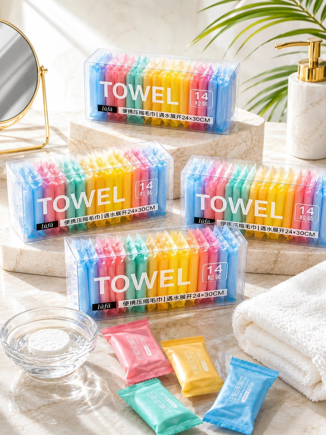 14 Pack Compressed Travel Towels, Individually Wrapped Quick-Expand Disposable Face Towels, Soft Absorbent Portable Washcloths For Travel, Camping, Gym, Hotel, Makeup Removal, Road Trip, Car, Outdoor