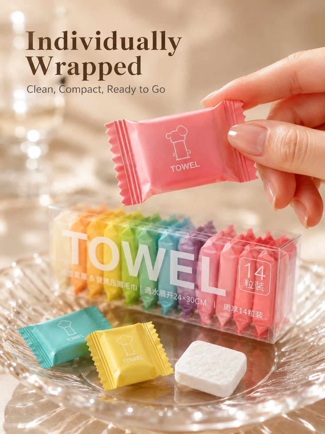 14 Pack Compressed Travel Towels, Individually Wrapped Quick-Expand Disposable Face Towels, Soft Absorbent Portable Washcloths For Travel, Camping, Gym, Hotel, Makeup Removal, Road Trip, Car, Outdoor
