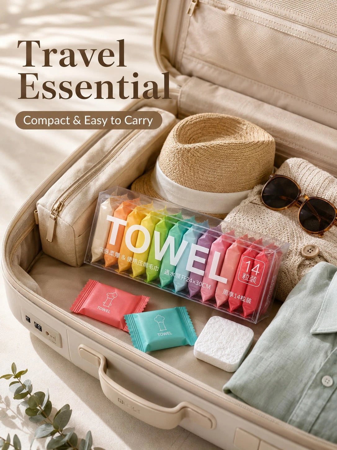 14 Pack Compressed Travel Towels, Individually Wrapped Quick-Expand Disposable Face Towels, Soft Absorbent Portable Washcloths For Travel, Camping, Gym, Hotel, Makeup Removal, Road Trip, Car, Outdoor