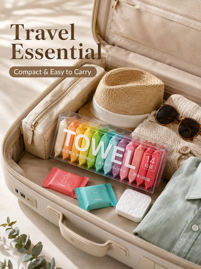 14 Pack Compressed Travel Towels, Individually Wrapped Quick-Expand Disposable Face Towels, Soft Absorbent Portable Washcloths For Travel, Camping, Gym, Hotel, Makeup Removal, Road Trip, Car, Outdoor