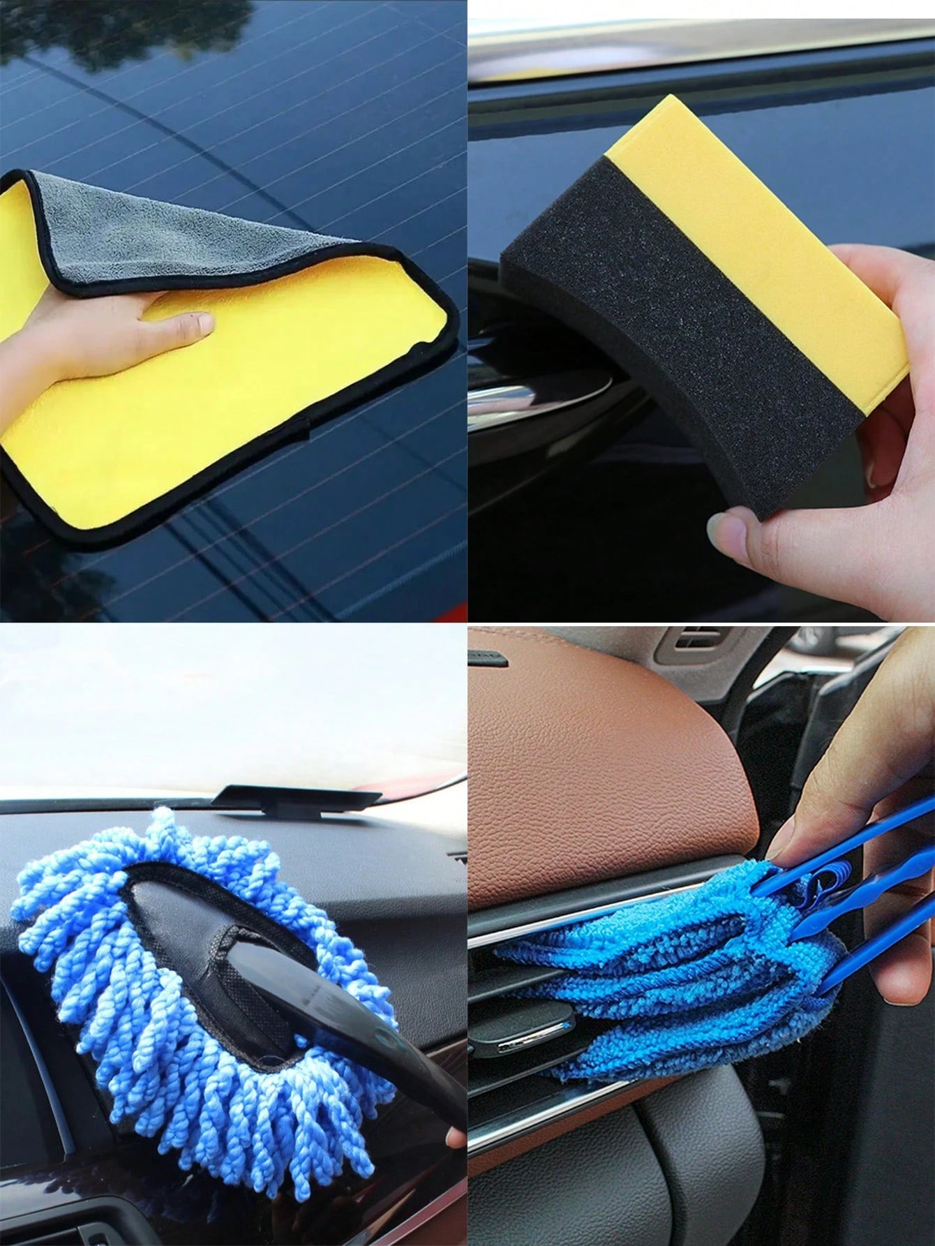 15pcs Car Detailing Brush, Microfiber Cloths, Polishing Sponges- Automotive Cleaning Tool Set