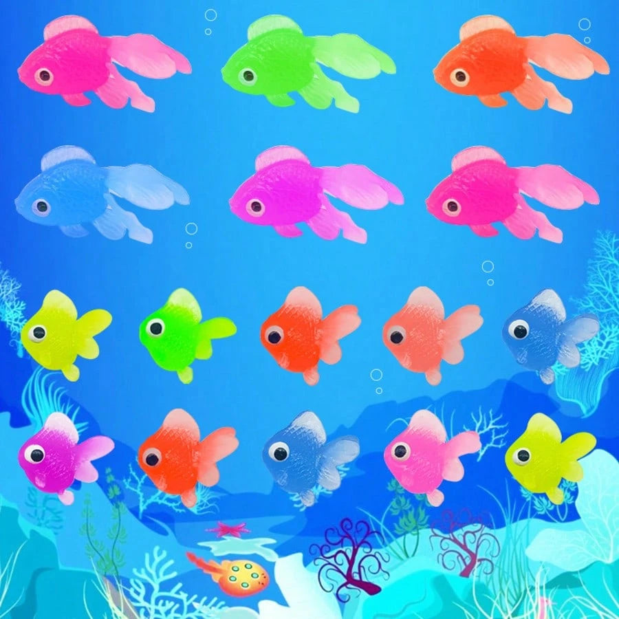 15pcs Floating Simulated Soft Rubber Goldfish Toys, For Indoor And Outdoor Water Games, Summer Party Decorations And Supplies, No Battery Required (Random Color)