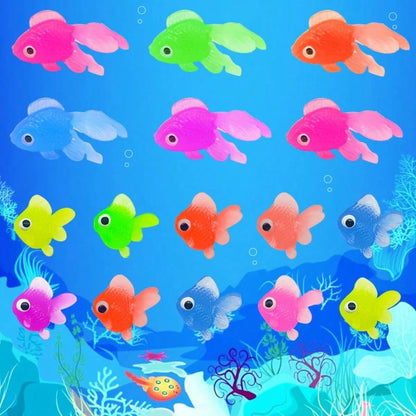 15pcs Floating Simulated Soft Rubber Goldfish Toys, For Indoor And Outdoor Water Games, Summer Party Decorations And Supplies, No Battery Required (Random Color)