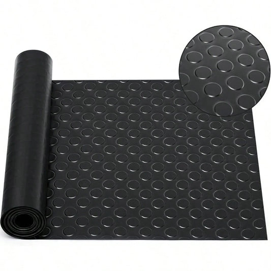 16 Inx 10 Ft Rubber Flooring Rolls Mats, Heavy Duty Plate Coin Plate Garage Floor PVC Stain Outside Resistant Parking Rv Trailer Flooring
