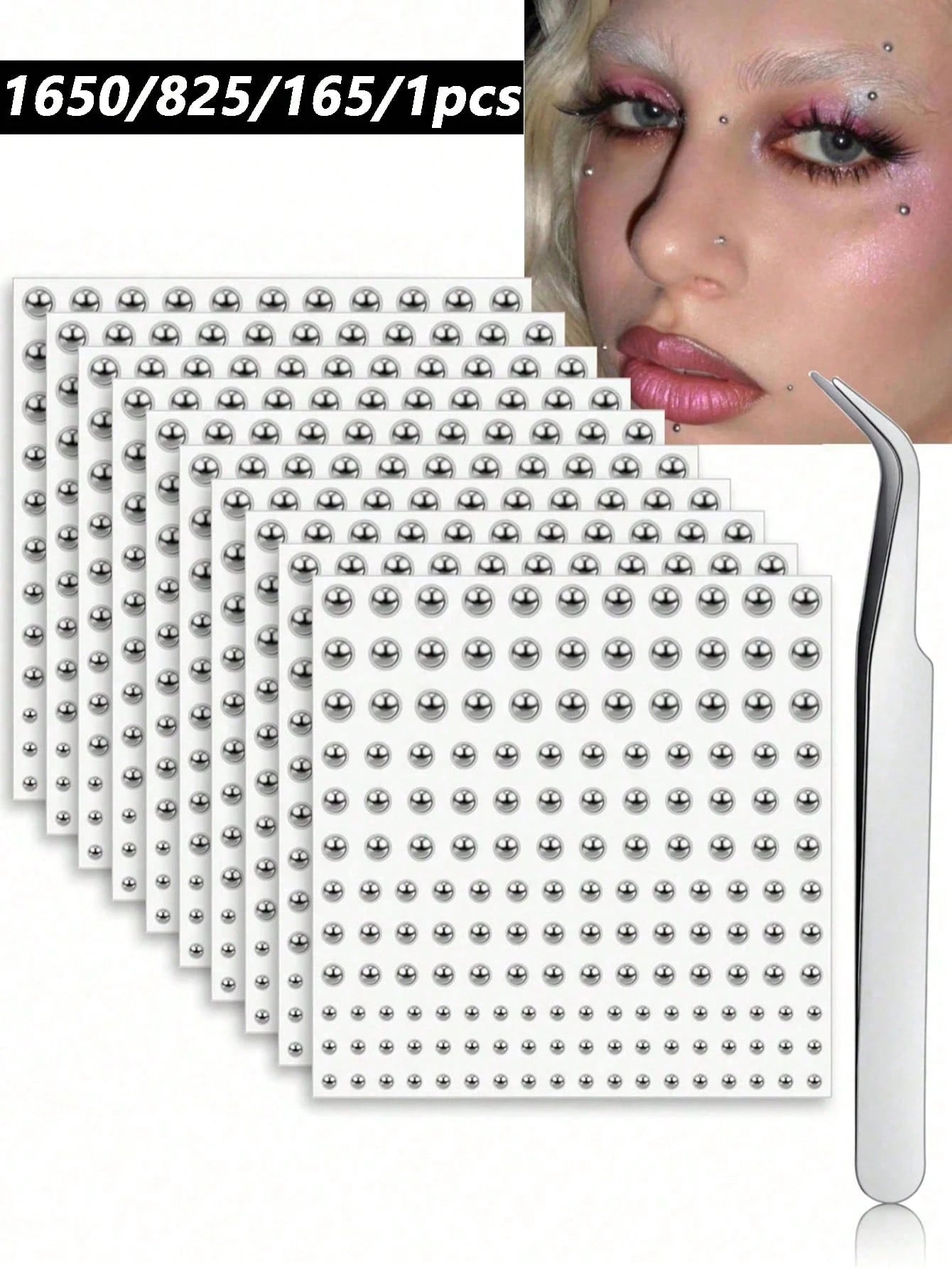 1650/825/165/1pc 3-6mm Silver Plated Acrylic Fake Nose Ring Ear Stud Sticker Fake Eyebrow Lip Ring Non-Pierced Body Jewelry Face Sticker