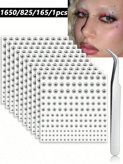 1650/825/165/1pc 3-6mm Silver Plated Acrylic Fake Nose Ring Ear Stud Sticker Fake Eyebrow Lip Ring Non-Pierced Body Jewelry Face Sticker