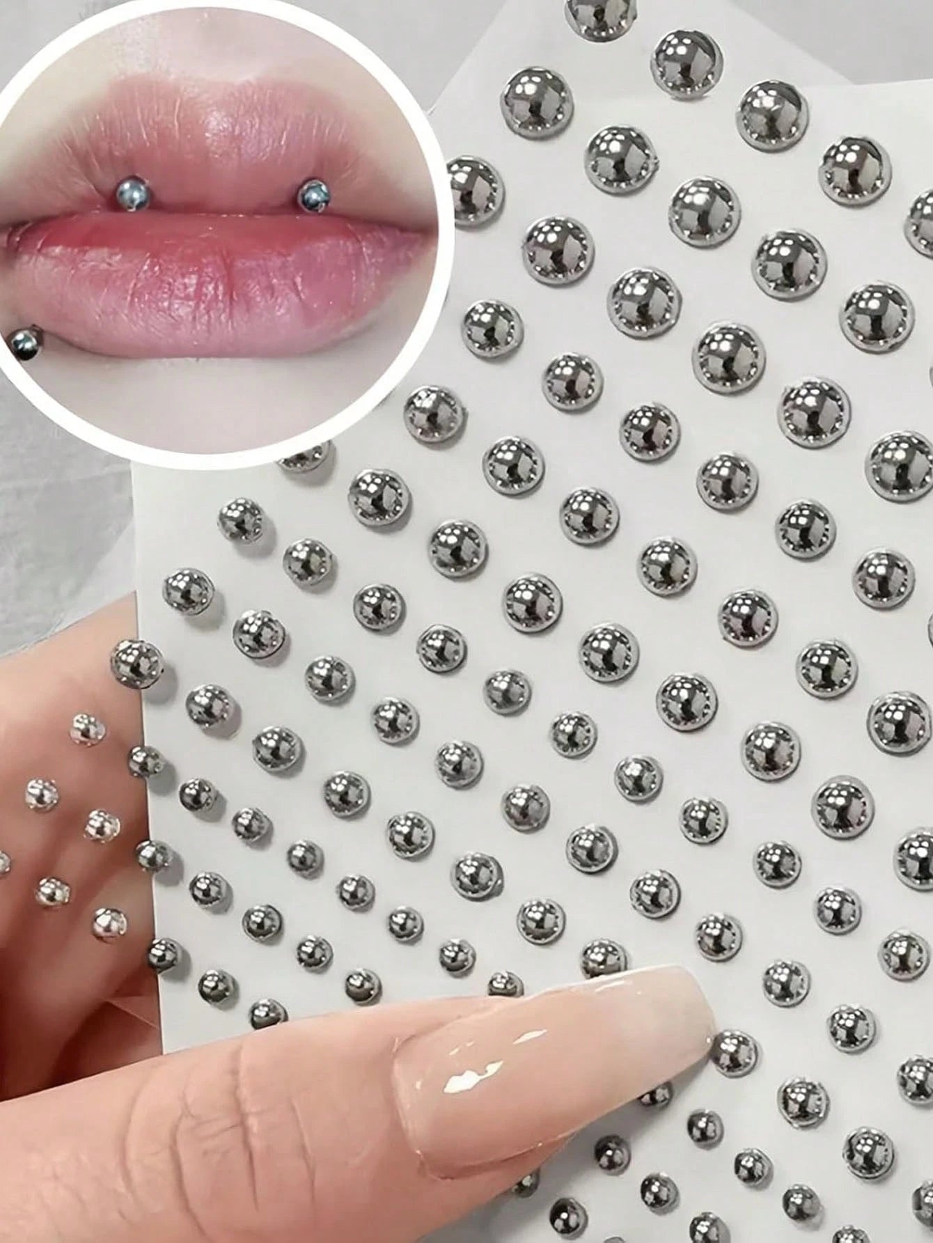 1650/825/165/1pc 3-6mm Silver Plated Acrylic Fake Nose Ring Ear Stud Sticker Fake Eyebrow Lip Ring Non-Pierced Body Jewelry Face Sticker