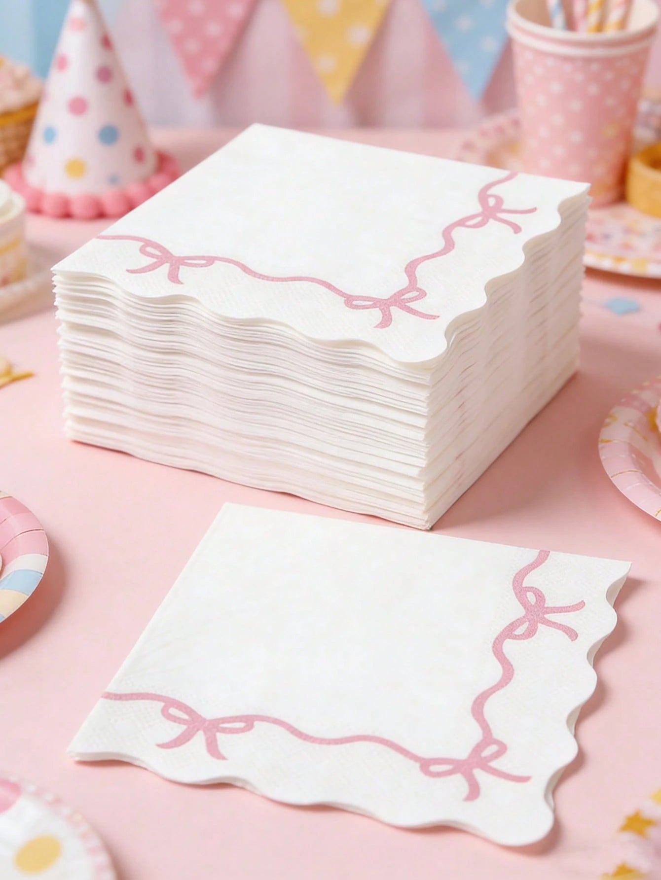 16pcs Pink Bow Tissue Paper, Pink Bow Themed Disposable Napkins, Cute Bow Tableware Decor Napkins For Birthday, Tea Party, Wedding, Baby Shower, Home Decor, Party Supplies, Wedding Supplies