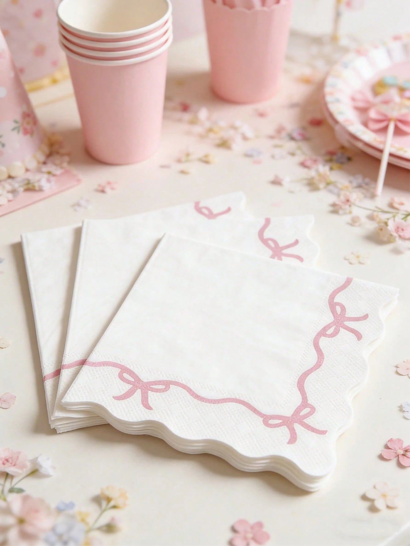 16pcs Pink Bow Tissue Paper, Pink Bow Themed Disposable Napkins, Cute Bow Tableware Decor Napkins For Birthday, Tea Party, Wedding, Baby Shower, Home Decor, Party Supplies, Wedding Supplies