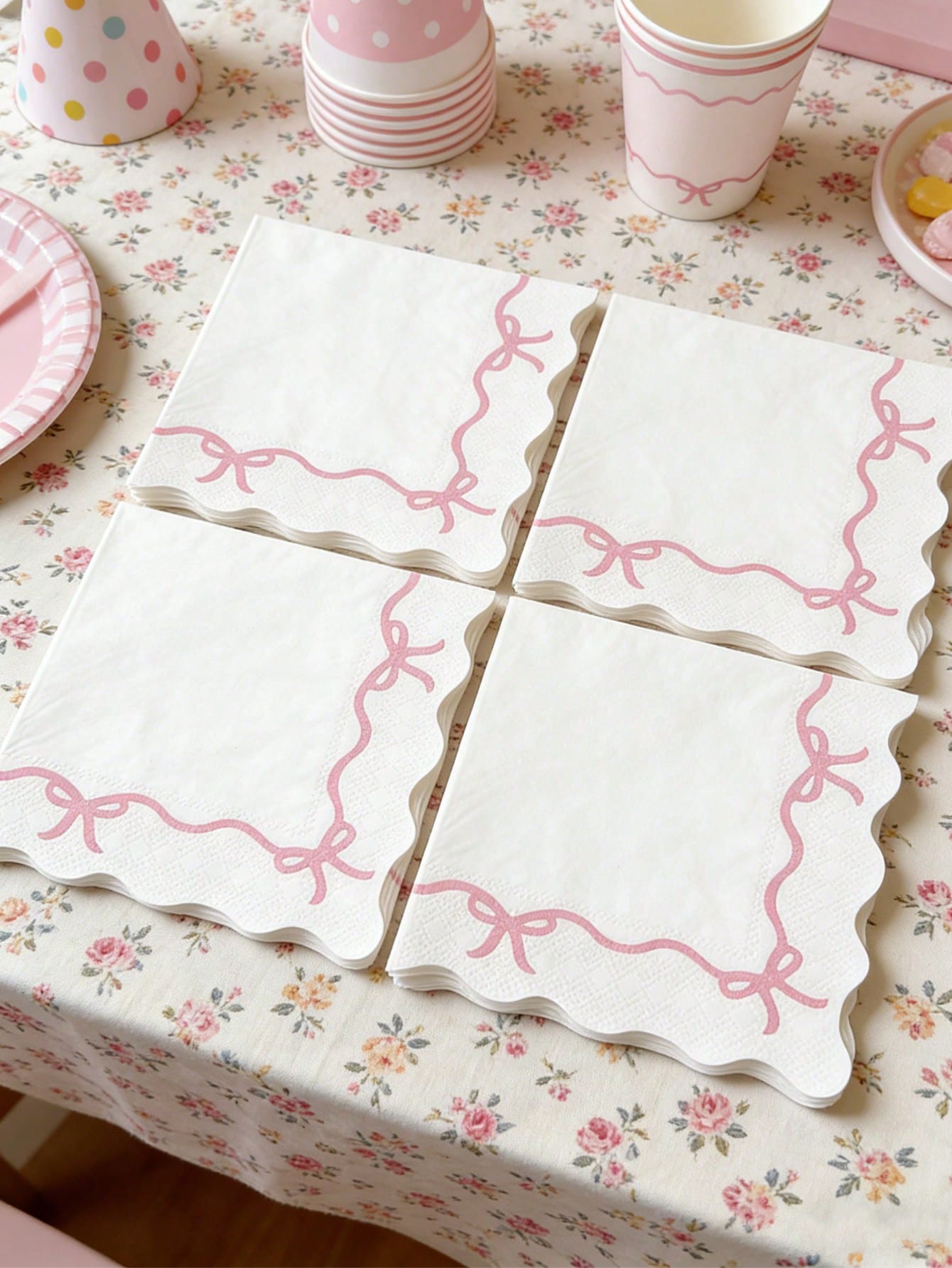 16pcs Pink Bow Tissue Paper, Pink Bow Themed Disposable Napkins, Cute Bow Tableware Decor Napkins For Birthday, Tea Party, Wedding, Baby Shower, Home Decor, Party Supplies, Wedding Supplies