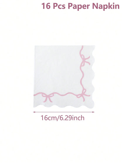 16pcs Pink Bow Tissue Paper, Pink Bow Themed Disposable Napkins, Cute Bow Tableware Decor Napkins For Birthday, Tea Party, Wedding, Baby Shower, Home Decor, Party Supplies, Wedding Supplies