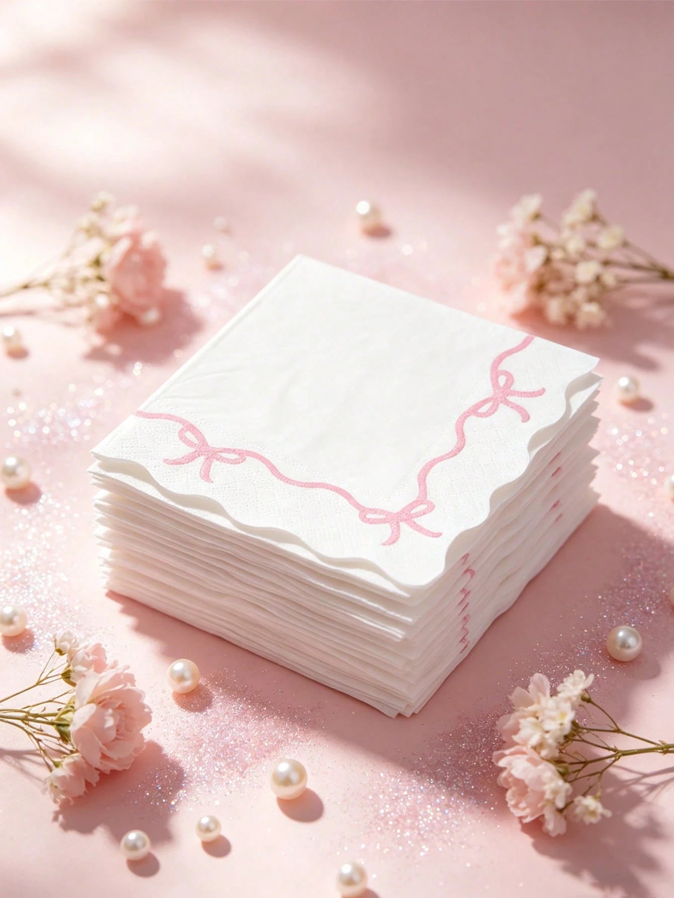16pcs Pink Bow Tissue Paper, Pink Bow Themed Disposable Napkins, Cute Bow Tableware Decor Napkins For Birthday, Tea Party, Wedding, Baby Shower, Home Decor, Party Supplies, Wedding Supplies