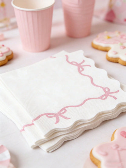 16pcs Pink Bow Tissue Paper, Pink Bow Themed Disposable Napkins, Cute Bow Tableware Decor Napkins For Birthday, Tea Party, Wedding, Baby Shower, Home Decor, Party Supplies, Wedding Supplies