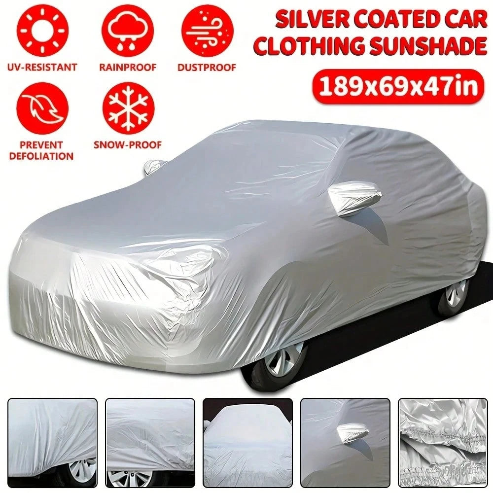 170T Silvery Coated Cloth Car Cover Sunshade,Sunscreen Heat Insulation,Scratch Resistant
