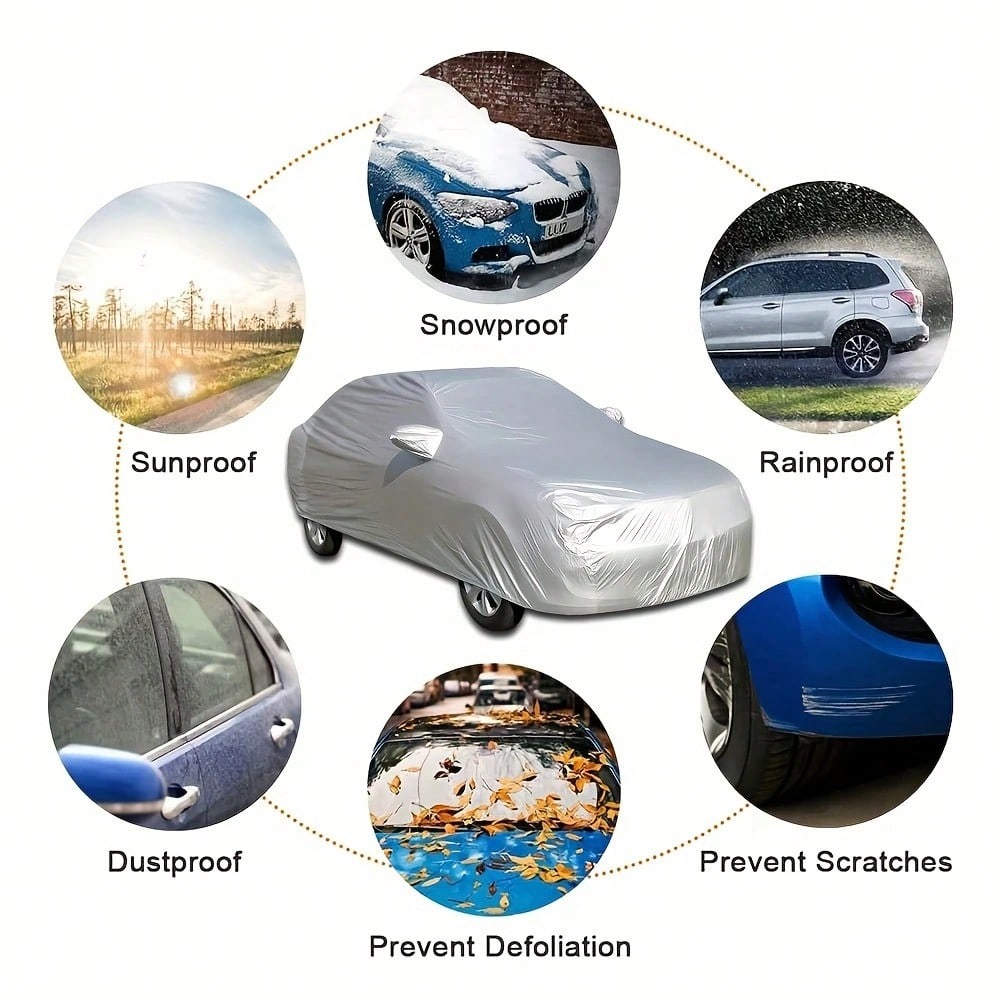 170T Silvery Coated Cloth Car Cover Sunshade,Sunscreen Heat Insulation,Scratch Resistant