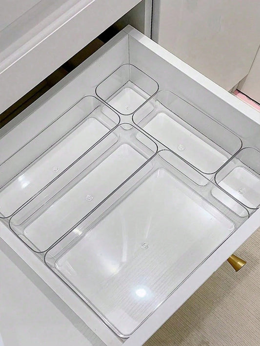 18/11/8/7/6/4/1 Set Transparent Drawer Storage Boxes, Suitable For Cosmetics, Lipstick, Perfume, Makeup Brushes, Eyeshadow, Skincare, Kitchen Utensils, Snacks, Stationery, Room Decor, Home Decor, Bath