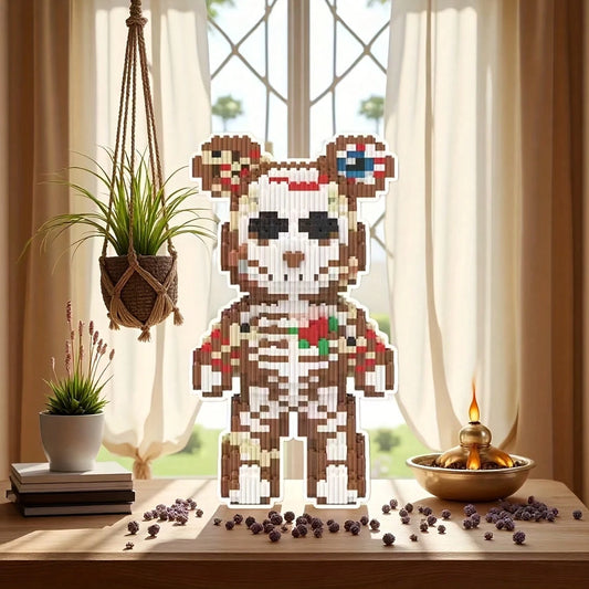 1820pcs Skull Bear Series Building Blocks, Skull Pattern Design, Creative DIY Puzzle Toy, Suitable For Bedroom Decoration And As A Gift, No Electricity Required, Desktop Decor, Couple Toy, Educational