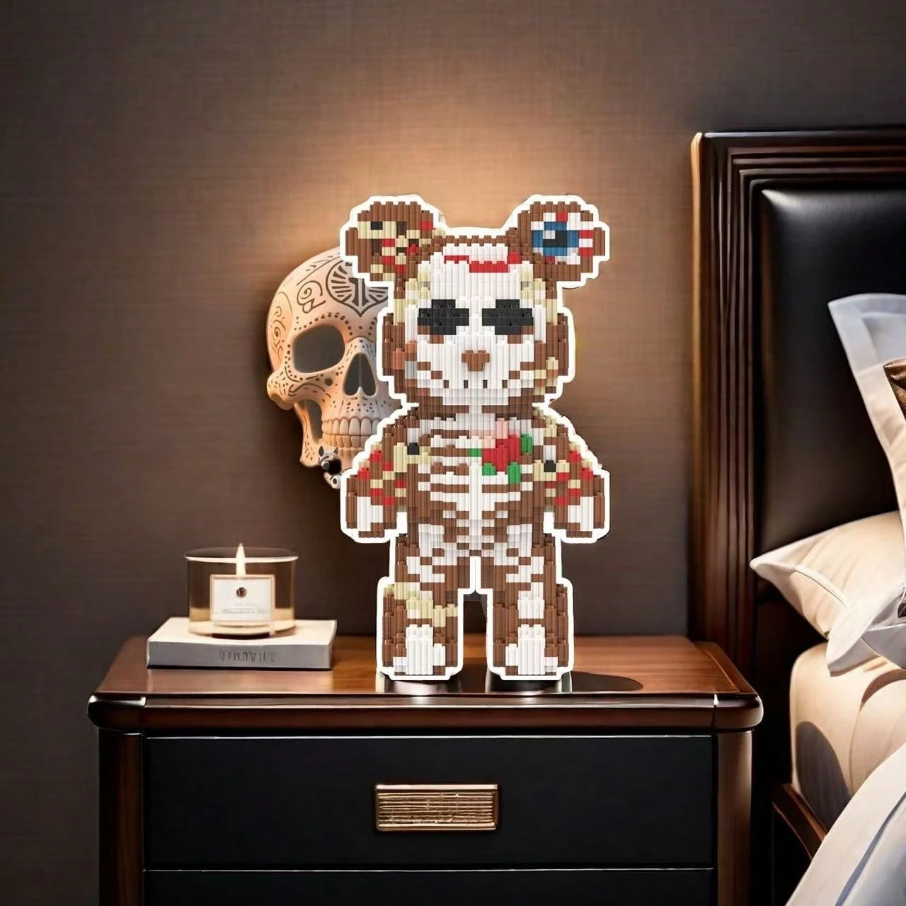 1820pcs Skull Bear Series Building Blocks, Skull Pattern Design, Creative DIY Puzzle Toy, Suitable For Bedroom Decoration And As A Gift, No Electricity Required, Desktop Decor, Couple Toy, Educational