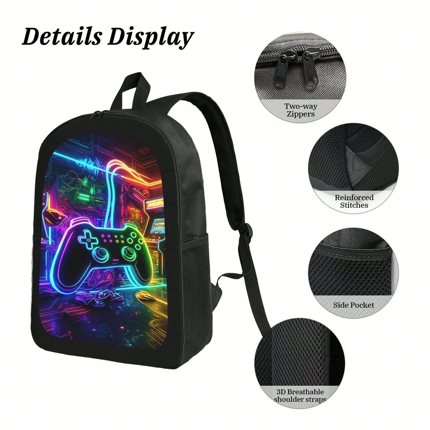 1k+Sold Back To School Essential Student Backpack (Game Console Controller) Men's Fashion Backpack + Insulated Lunch Bag + Pencil Case 3-Piece Set, Minimalist Men's Lightweight Backpack, Outdoor Trave
