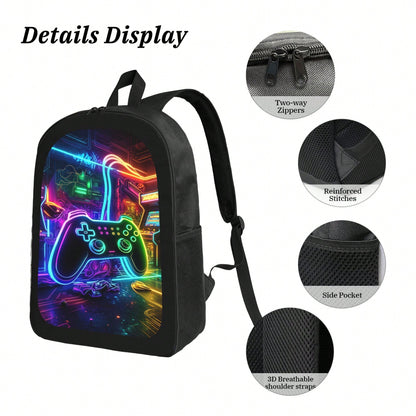 1k+Sold Back To School Essential Student Backpack (Game Console Controller) Men's Fashion Backpack + Insulated Lunch Bag + Pencil Case 3-Piece Set, Minimalist Men's Lightweight Backpack, Outdoor Trave