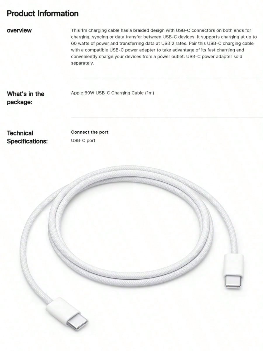1m Apple Original USB-C Braided Charging Cable