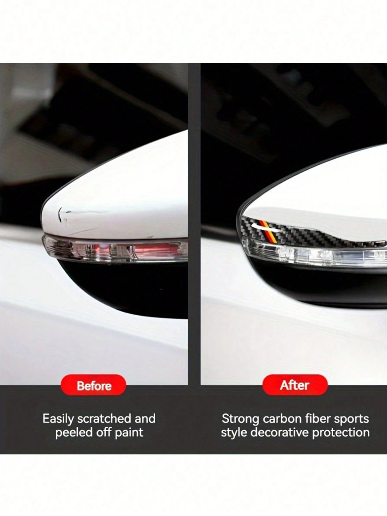 1Pair Carbon Fiber Rearview Mirror Edge Guards- Anti-Collision Waterproof Vinyl Stickers, Exterior Auto Accessory