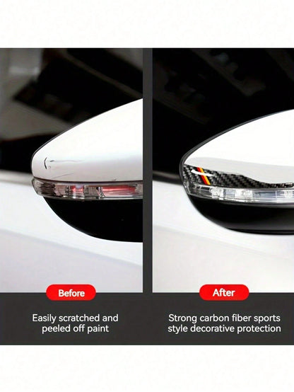 1Pair Carbon Fiber Rearview Mirror Edge Guards- Anti-Collision Waterproof Vinyl Stickers, Exterior Auto Accessory