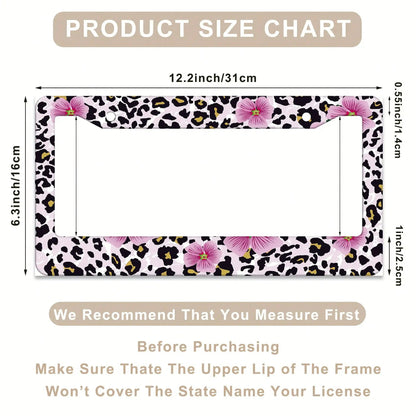 1pc, 1 Pcs Pink Floral And Leopard Print License Plate Frame, Vehicle Trim License Plate Cover, Aluminum License Plate Bracket Holder Anti-Rust Shockproof Rainproof, Suitable For American Standard Car
