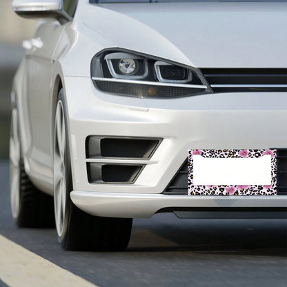 1pc, 1 Pcs Pink Floral And Leopard Print License Plate Frame, Vehicle Trim License Plate Cover, Aluminum License Plate Bracket Holder Anti-Rust Shockproof Rainproof, Suitable For American Standard Car